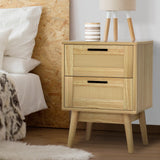 Simcoe Wood Rattan Bedside Table Rattan Side Table Nightstand Storage Cabinet with 2 Drawers - Wood
