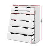Artiss 6 Chest of Drawers - White