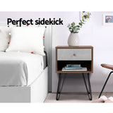 Thorold Wooden Bedside Table - Grey & Walnut