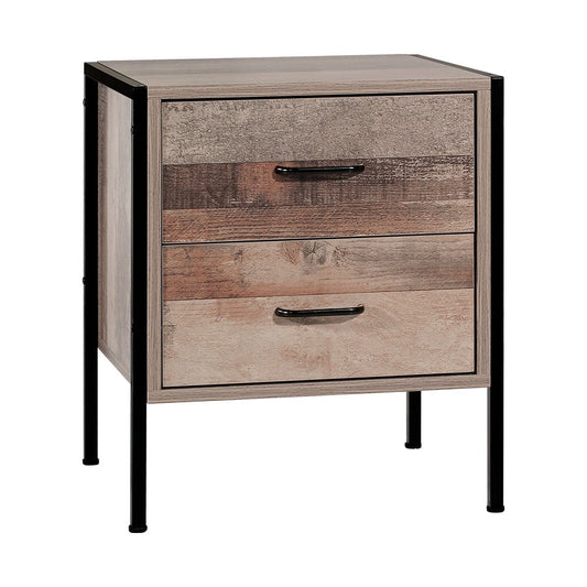Borden Wooden Metal Legs Bedside Table Nightstand Metal with 2 Drawers - Black & Dark Oak