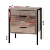 Borden Wooden Metal Legs Bedside Table Nightstand Metal with 2 Drawers - Black & Dark Oak