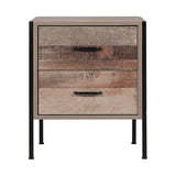 Borden Wooden Metal Legs Bedside Table Nightstand Metal with 2 Drawers - Black & Dark Oak