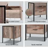 Borden Wooden Metal Legs Bedside Table Nightstand Metal with 2 Drawers - Black & Dark Oak