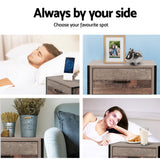 Borden Wooden Metal Legs Bedside Table Nightstand Metal with 2 Drawers - Black & Dark Oak