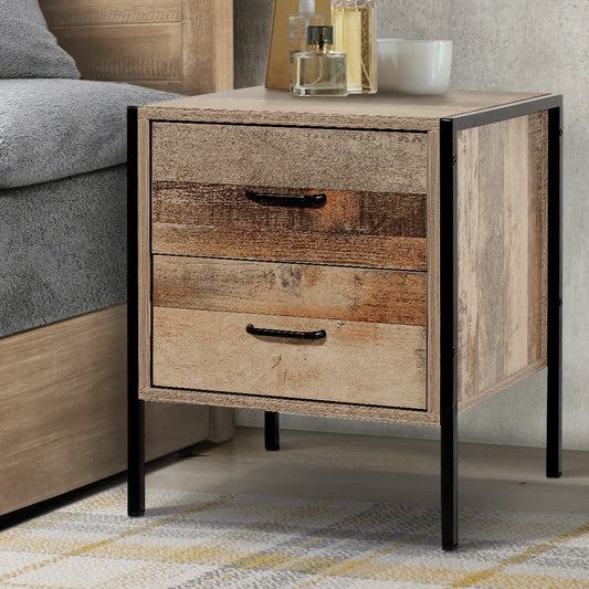 Borden Wooden Metal Legs Bedside Table Nightstand Metal with 2 Drawers - Black & Dark Oak
