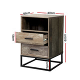 Souris Wooden Metal Legs Bedside Table Side Table Nightstand Storage Cabinet Unit with 2 Drawers - Wood