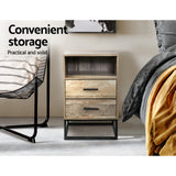 Souris Wooden Metal Legs Bedside Table Side Table Nightstand Storage Cabinet Unit with 2 Drawers - Wood