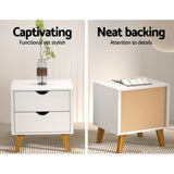 Beloeil Wooden Veneer Bedside Table with 2 Drawers - White