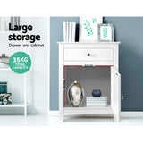 Comeau Wooden Bedside Table Big Storage Cabinet Nightstand Lamp Chest with 2 Drawers - White