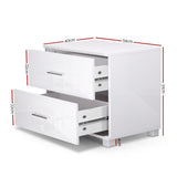 Dorval High Gloss Bedside Table with 2 Drawers - White