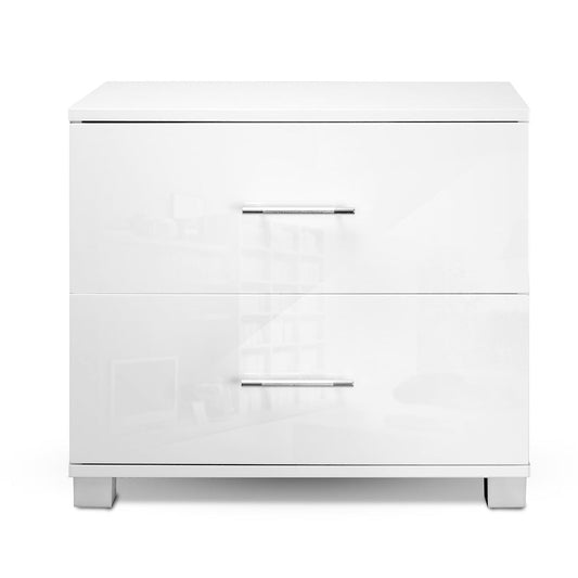 Dorval High Gloss Bedside Table with 2 Drawers - White