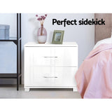Dorval High Gloss Bedside Table with 2 Drawers - White