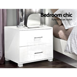 Dorval High Gloss Bedside Table with 2 Drawers - White