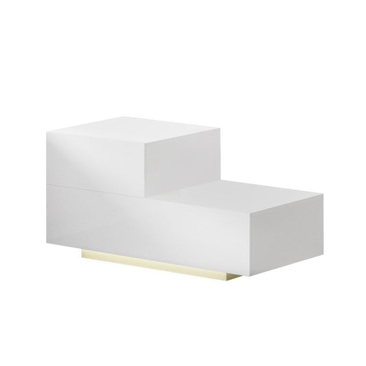 Gatineu LED High Gloss Bedside Table Side Table RGB LED High Gloss Nightstand with 2 Drawers - White