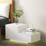 Gatineu LED High Gloss Bedside Table Side Table RGB LED High Gloss Nightstand with 2 Drawers - White