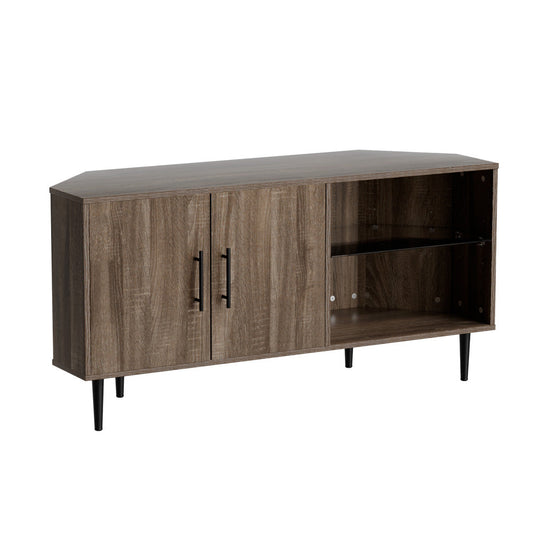 Harriet 120cm Corner Entertainment Unit Stand TV Cabinet Open Storage Shelf - Brown