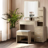Dressing Table Mirror Stool Set Vanity Makeup Desk Organizer Drawer Oak