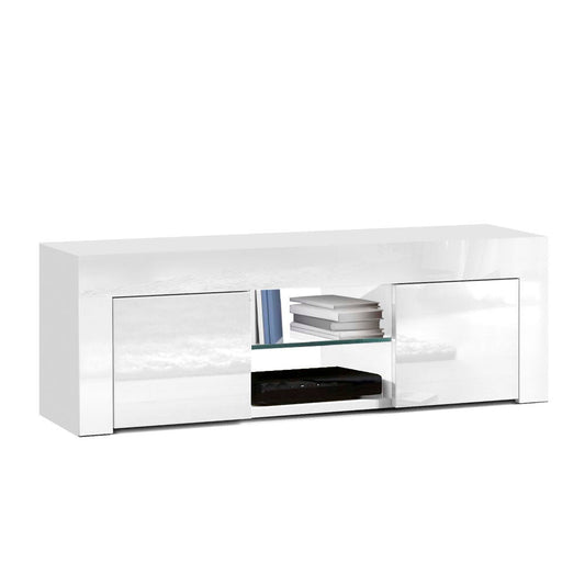 Viola 130cm High Gloss TV Stand Entertainment Unit Storage Cabinet Tempered Glass Shelf - White