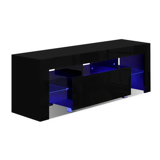 Espen 130cm TV Cabinet Entertainment Unit Stand RGB LED Gloss Furniture - Black