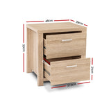 Gaspe Wooden Bedside Table Lamp Side Table Nightstand Unit with 2 Drawers - Beige