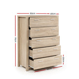 Artiss 5 Chest of Drawers - Pine