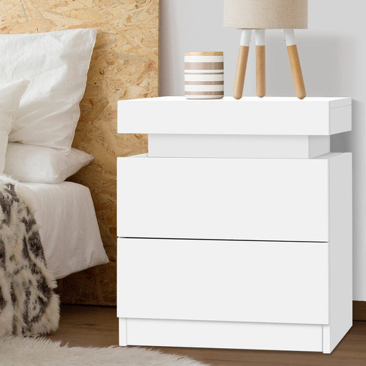 Laval Wooden Bedside Table Side Table Storage Nightstand White Bedroom with 2 Drawers - White