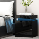 Levis LED High Gloss Bedside Table Side Table RGB LED High Gloss Nightstand - Black