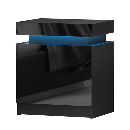 Levis LED High Gloss Bedside Table Side Table RGB LED High Gloss Nightstand - Black