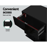 Lachine LED High Gloss Bedside Table Side Table RGB LED Lamp Nightstand Gloss with 3 Drawers - Black