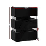Perce LED High Gloss Bedside Table Side Unit RGB LED Lamp Nightstand Gloss Furniture with 3 Drawers - Black