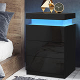 Rimouski LED High Gloss Bedside Table Side Table RGB LED High Gloss Nightstand with 3 Drawers - Black