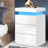 Rimouski LED High Gloss Bedside Table Side Table RGB LED High Gloss Nightstand with 3 Drawers - White