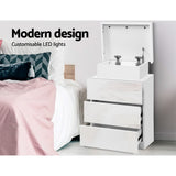 Rimouski LED High Gloss Bedside Table Side Table RGB LED High Gloss Nightstand with 3 Drawers - White