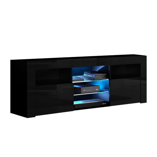 Hanns 160cm TV Cabinet Entertainment Unit Stand RGB LED Gloss Furniture - Black