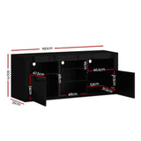 Hanns 160cm TV Cabinet Entertainment Unit Stand RGB LED Gloss Furniture - Black
