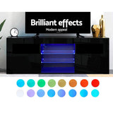 Hanns 160cm TV Cabinet Entertainment Unit Stand RGB LED Gloss Furniture - Black