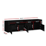 Hanns 180cm TV Cabinet Entertainment Unit Stand RGB LED Gloss 3 Doors - Black