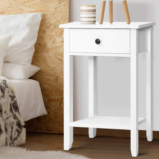 Saguenay Wooden Bedside Table Side Table Nightstand Storage Cabinet Shelf - White