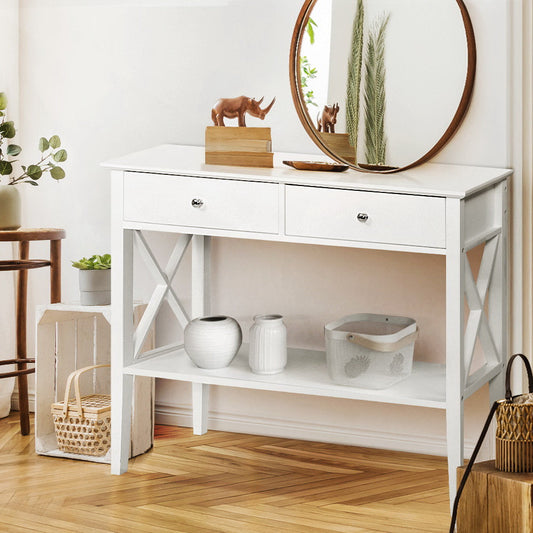 Console Table Hall Side Entry 2 Drawers Display White Desk Furniture