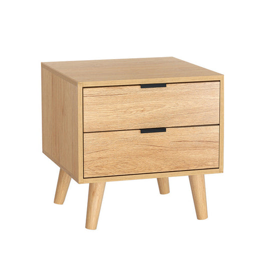 Barrie Wooden Bedside Table Nightstand with 2 Drawers - Pine