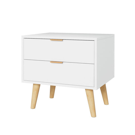Barrie Wooden Bedside Table with 2 Drawers - White