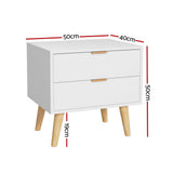 Barrie Wooden Bedside Table with 2 Drawers - White