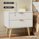 Barrie Wooden Bedside Table with 2 Drawers - White