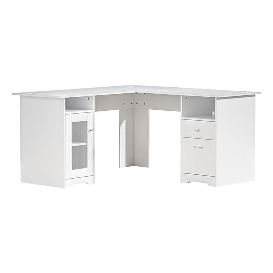 Artiss Computer Desk Shelf Cabinet L-Shape White 150cm