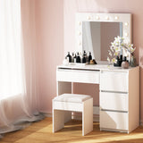 Dressing Table LED Makeup Mirror Stool Set 12 Bulbs Vanity Desk White