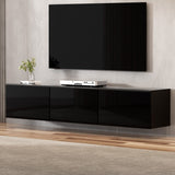 Emberlyn 200cm Floating Entertainment Unit TV Cabinet High Glossy Black 3 Cabinets - Black