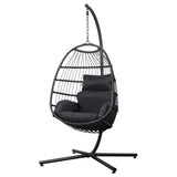 Zeke Egg Swing Chair Wicker with Stand - Black