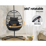 Halle Outdoor Egg Swing Chair Hanging Chair Wicker Rope Pod Stand Foldable - Grey