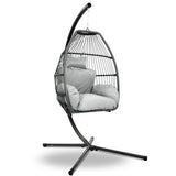 Halle Egg Hanging Swing Chair Stand Pod Wicker - Grey