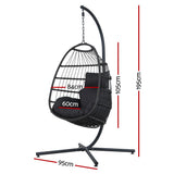 Halle Outdoor Egg Swing Chair Hanging Chair Wicker Rope Pod Stand Foldable - Grey